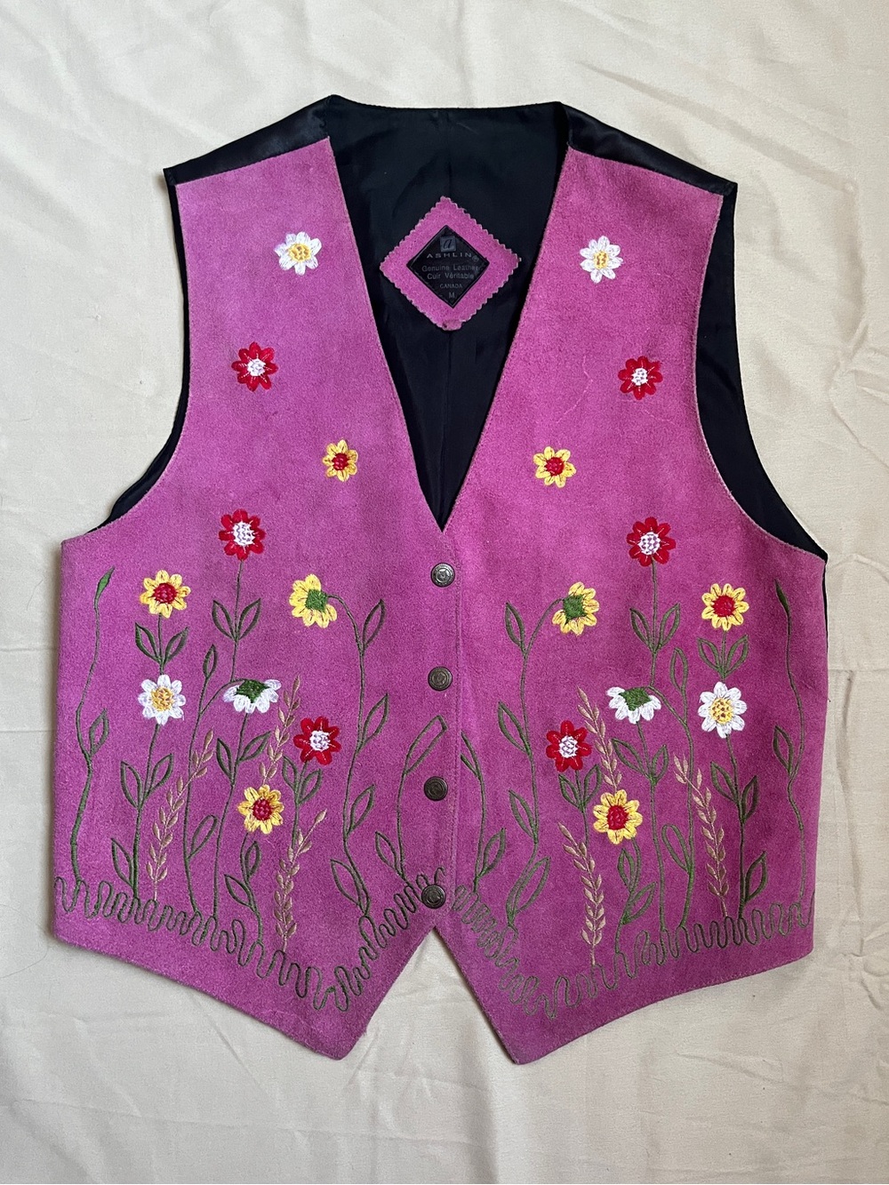 Vintage 90’s Pink Suede Floral Embroidered Vest